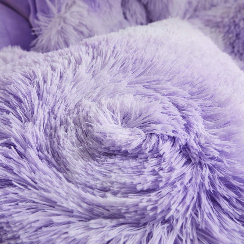 Uhamho Tie Dye Printed Faux Fur Bedding Set Modern Abstract Shaggy Plush Duvet Cover with Pillow Shams, Ultra Soft Warm (King, Tie Dye Lilac) - Image 5